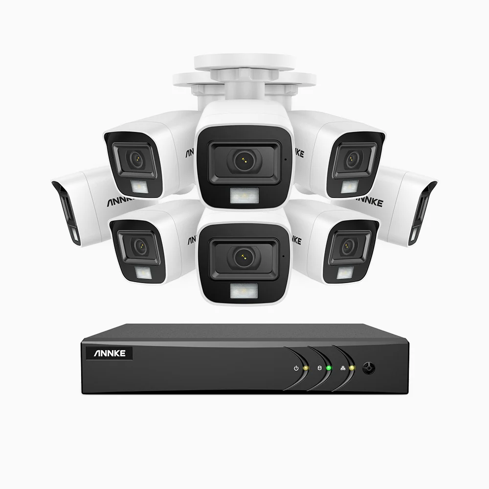 ADLK500 - Kit videosorveglianza analogica 8 canali con 8 telecamere 3K, Visione notturna a doppia luce, apertura superiore f/1.2, segnale di uscita 4-in-1, microfono integrato, IP67 resistente alle intemperie