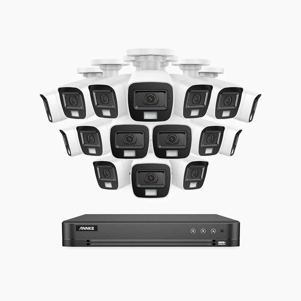 ADLK800 - Kit videosorveglianza analogica 16 canali con 16 telecamere 4K, Visione notturna a doppia luce, 3840x2160@20fps, apertura superiore f/1.6, segnale di uscita 4-in-1, IP67