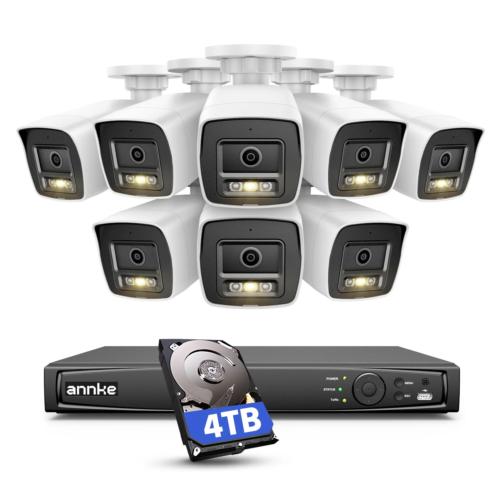 ANNKE Sistema di telecamera di sicurezza da 12 MP, registratore NVR 16 CH con rilevamento di movimento intelligente, 8 telecamere IP PoE da 12 MP con visione notturna a colori e microfono, compatibile