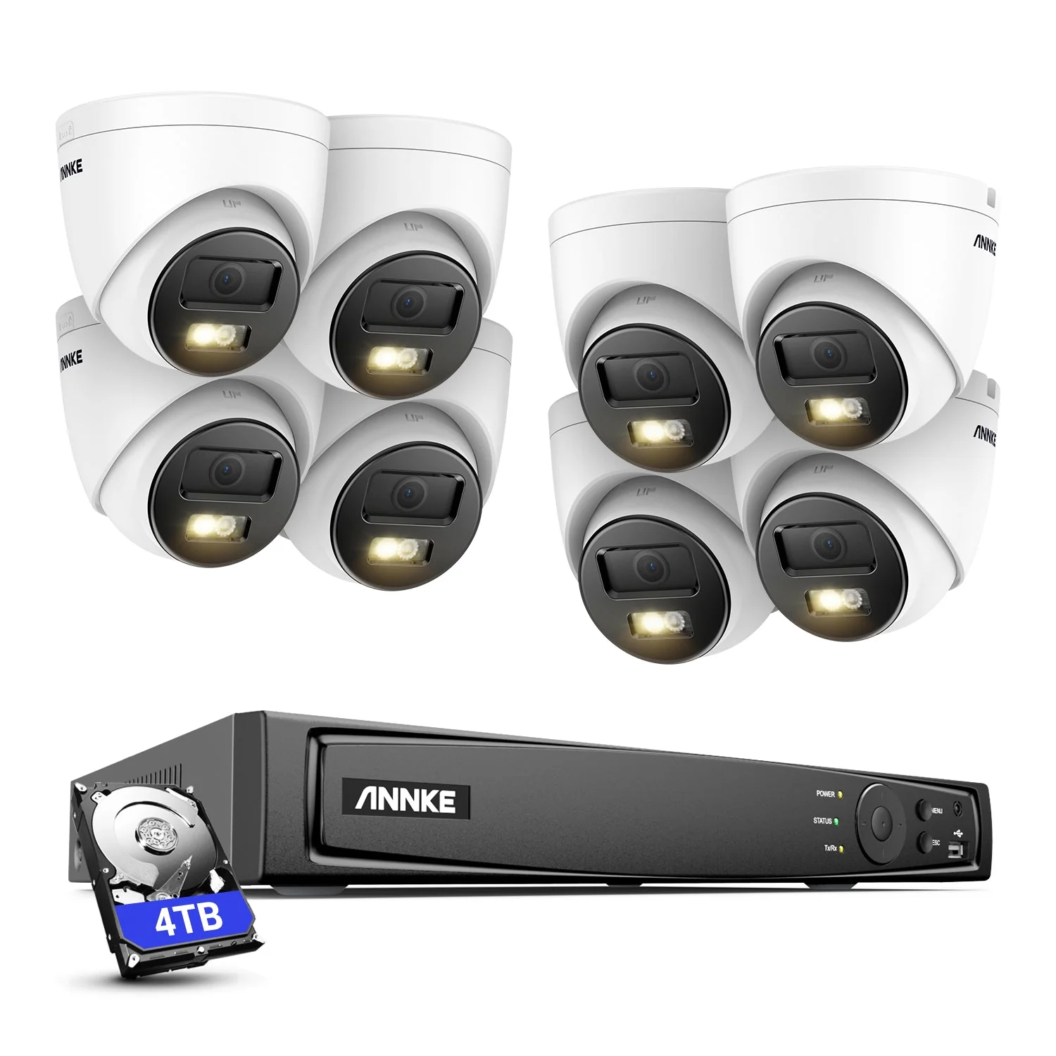 ANNKE Sistema di telecamera di sicurezza da 12 MP, registratore NVR a 16 canali con rilevamento di movimento intelligente, 8 telecamere IP PoE con visione notturna a colori e microfono, compatibile