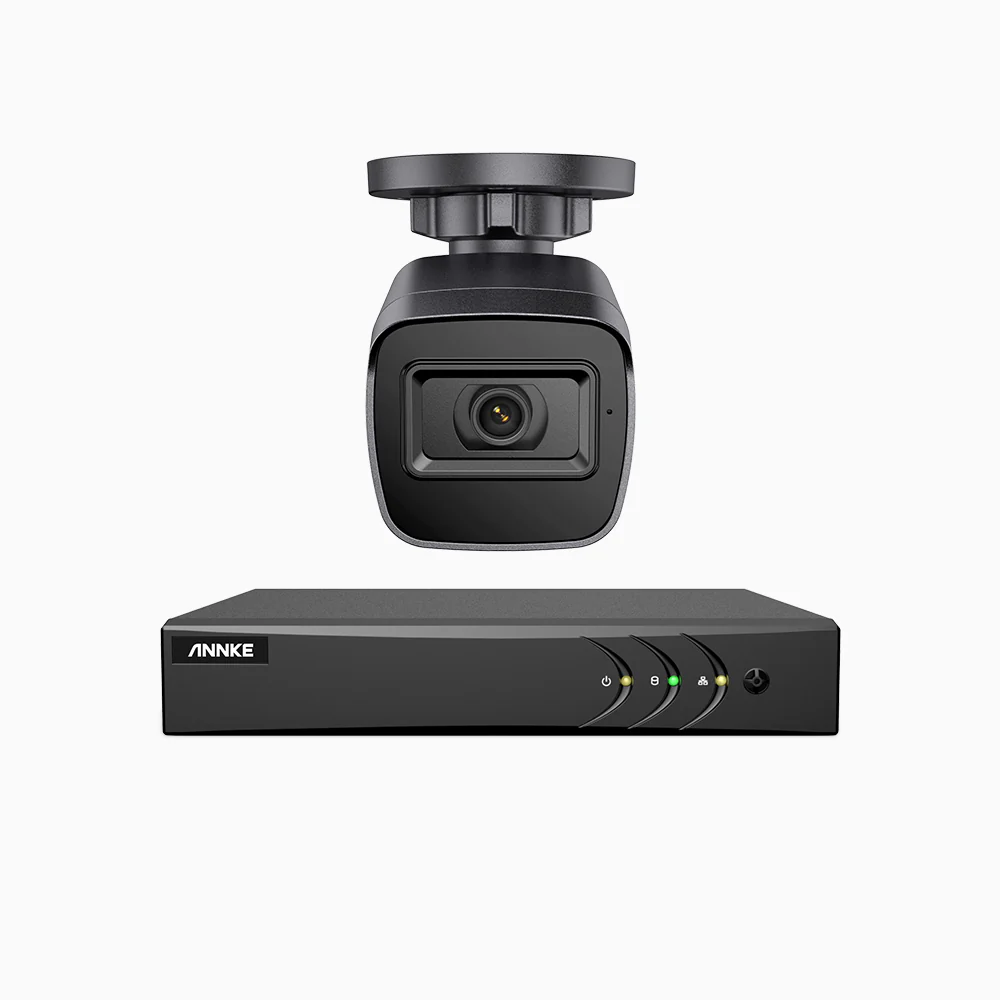 EL200 - Kit videosorveglianza analogica 4 canali con 1 telecamere 1080p, Smart DVR con rilevamento umano e veicoli, visione notturna a infrarossi fino a 66 piedi, segnale di uscita 4-in-1, IP67 - Image 3