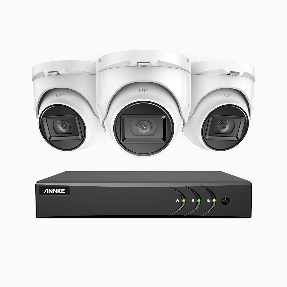 EL200 - Kit videosorveglianza analogica 4 canali con 3 telecamere 1080p, Smart DVR con rilevamento umano e veicoli, visione notturna a infrarossi fino a 66 piedi, segnale di uscita 4-in-1, IP67 - Image 2