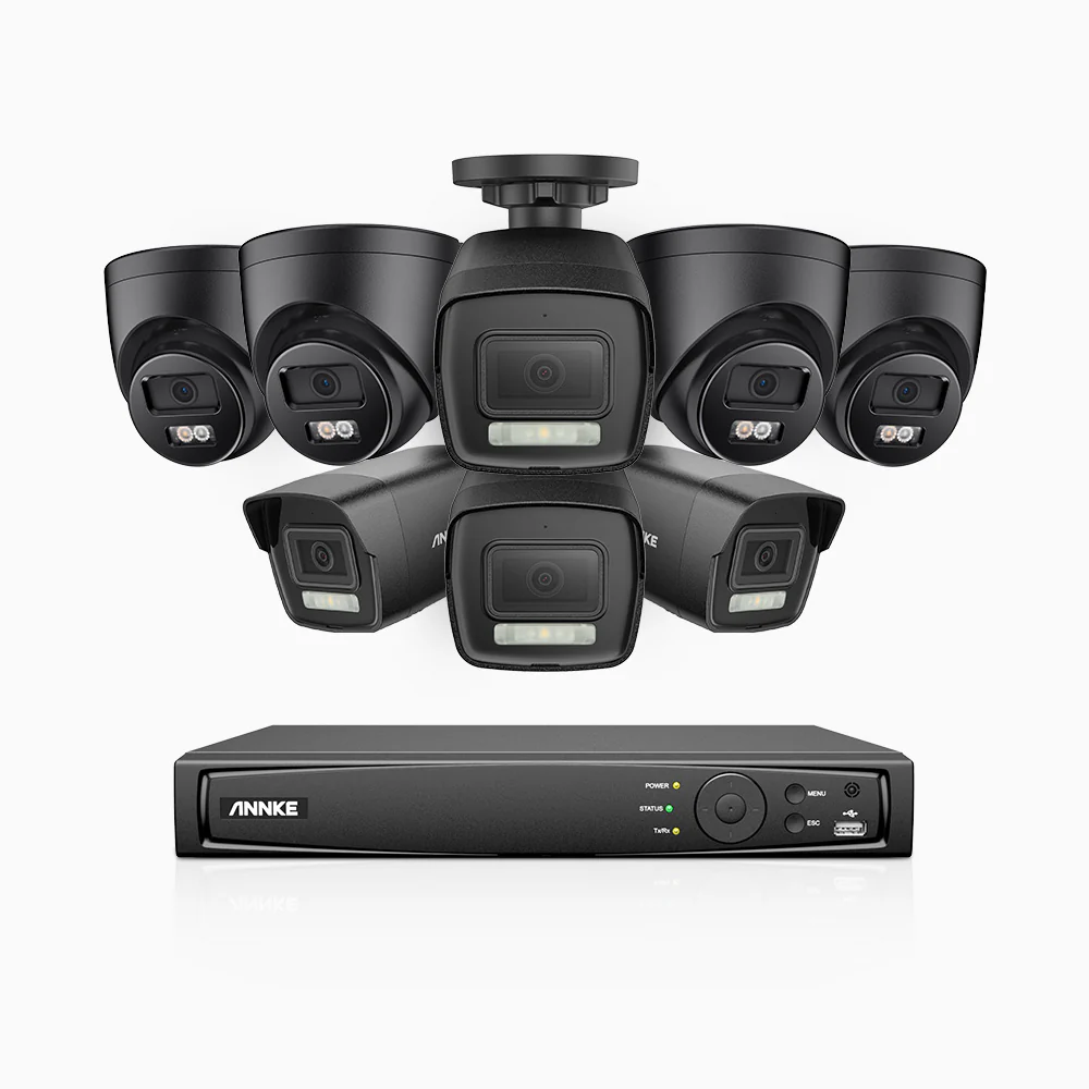 H500P - Kit videosorveglianza PoE 16 canali 3K, 4 telecamera bullet e 4 telecamera turret, visione notturna a colori e IR, risoluzione 3072*1728, apertura f/1.6 (0.005 lux), rilevamento umano e veicoli, microfono integrato, IP67 - Image 2