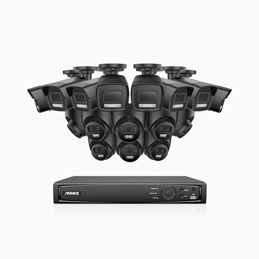 H500P - Kit videosorveglianza PoE 16 canali 3K, 8 telecamera bullet e 8 telecamera turret, visione notturna a colori e IR, risoluzione 3072*1728, apertura f/1.6 (0.005 lux), rilevamento umano e veicoli, microfono integrato, IP67 - Image 2