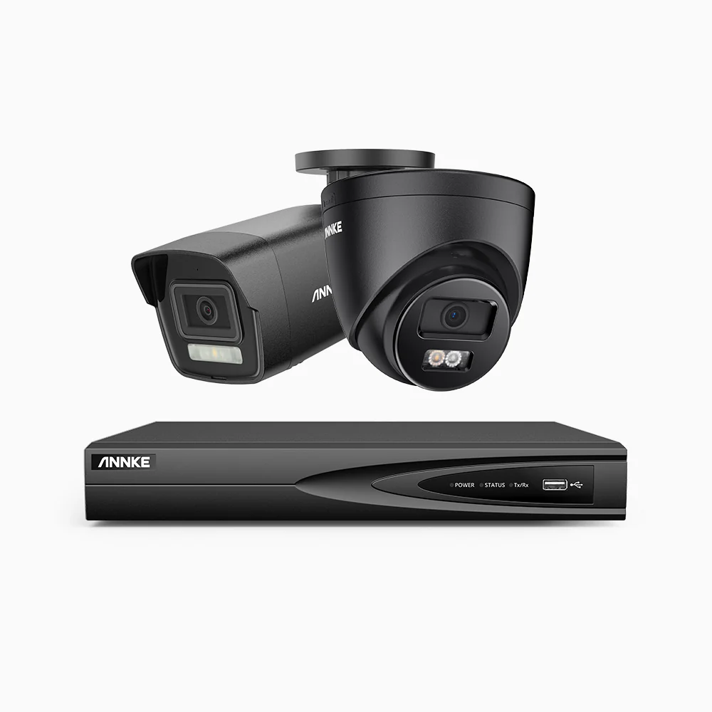 H500P - Kit videosorveglianza PoE 4 canali 3K, 1 telecamera bullet e 1 telecamera turret, visione notturna a colori e IR, risoluzione 3072*1728, apertura f/1.6 (0.005 lux), rilevamento umano e veicoli, microfono integrato, IP67 - Image 2