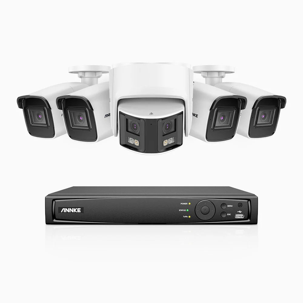 HDCK680 - Kit videosorveglianza PoE 8 canali con 4 telecamera 4K e 1 telecamera 6 MPX doppia lente(ultra grandangolo 180°), visione notturna a colori, microfono incorporato, riconoscere di persone e veicoli - Image 4