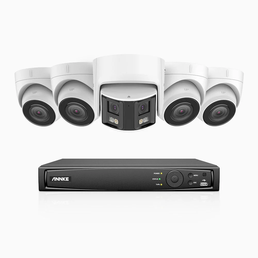 HDCK680 - Kit videosorveglianza PoE 8 canali con 4 telecamera 4K e 1 telecamera 6 MPX doppia lente(ultra grandangolo 180°), visione notturna a colori, microfono incorporato, riconoscere di persone e veicoli - Image 5