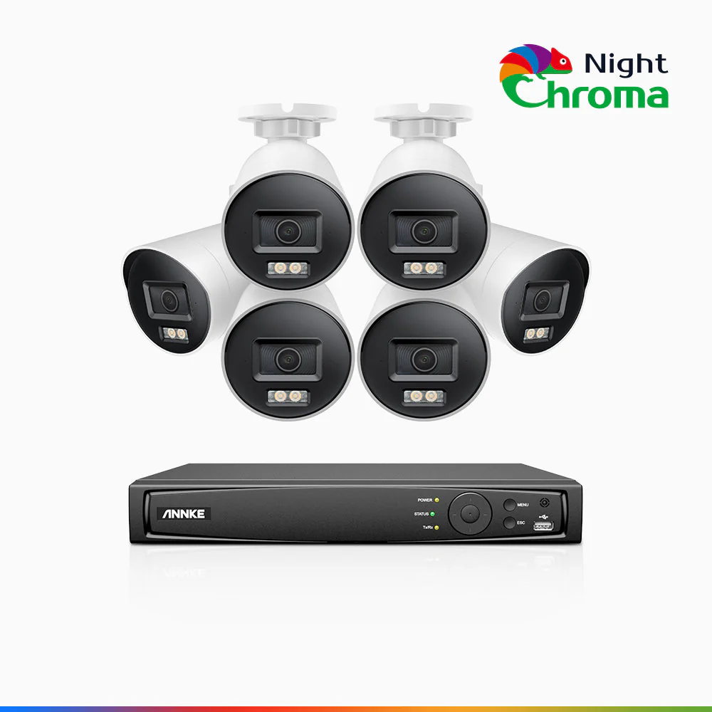 NightChroma<sup>TM</sup> NBRK800 - Kit videosorveglianza PoE 8 canali con 6 telecamere 4K, Esterno con Luci Rosse e Blu Lampeggianti & Sirena, 3840*2160@25 fps, Acme Color & Visione Notturna IR, Rilevamento di Persone & Veicoli, Audio Bidirezionale, IP67 - Image 2