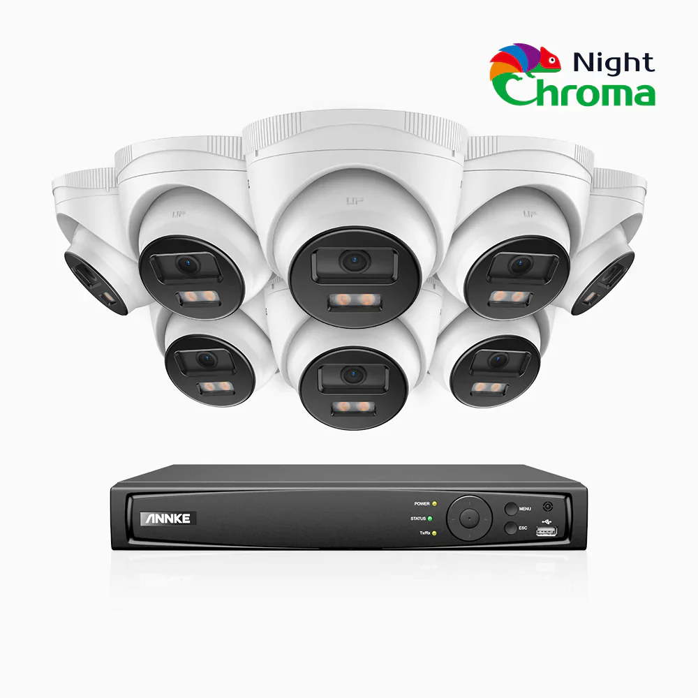 NightChroma<sup>TM</sup> NCK500 - Kit videosorveglianza PoE 16 canali con 8 telecamere 3K, visione notturna a colori Acme, f/1.0 Super apertura, 0.001 Lux, allineamento attivo, microfono integrato, slot scheda MicroSD - Image 2
