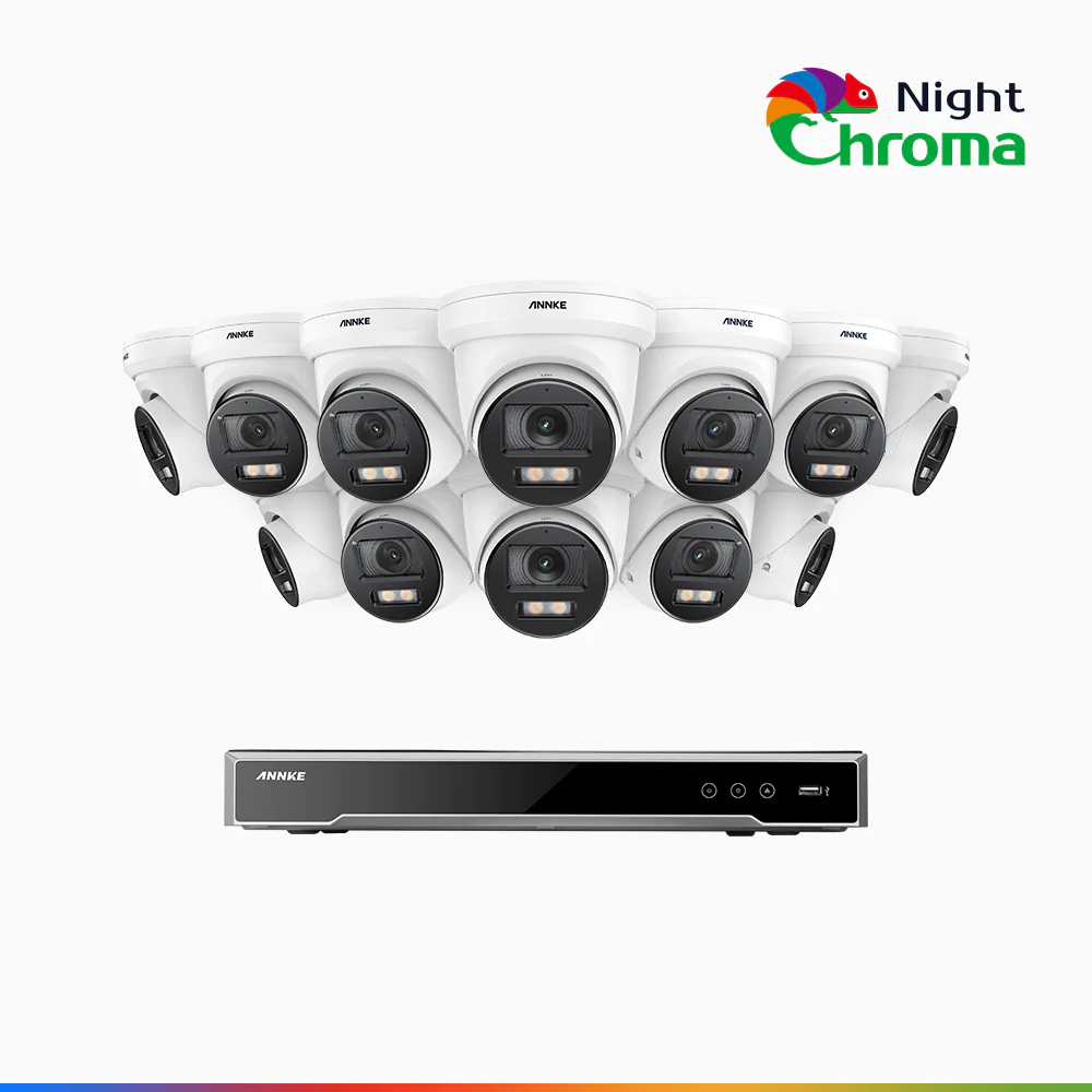 NightChroma<sup>TM</sup> NCK800 - Kit videosorveglianza PoE 16 canali con 12 telecamere 4K, Telecamera di Sicurezza PoE IP Acme 4K UHD Visione Notturna Full Color con Straordinaria Apertura  f/1.0, Compatibile con Alexa (I91BQ) - Image 2