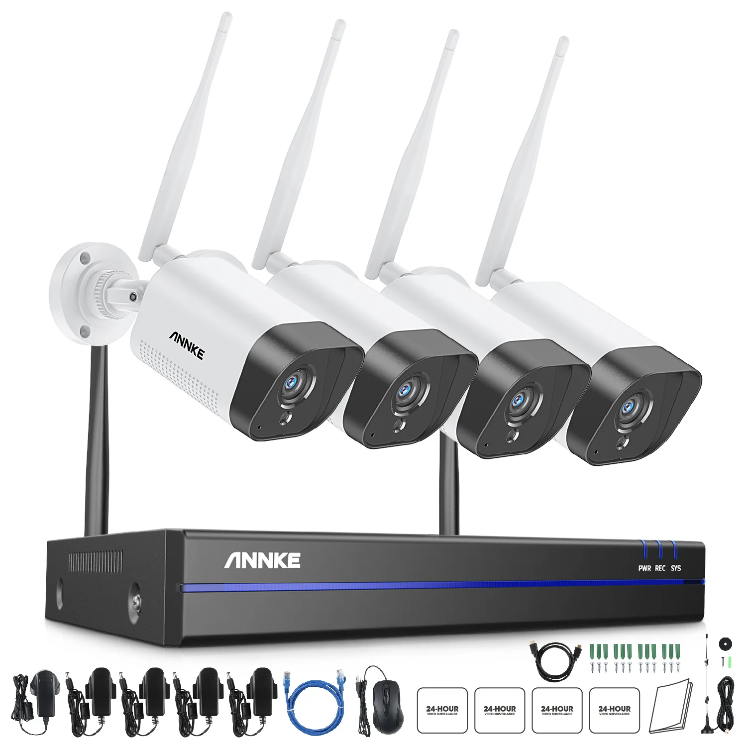 WS300 – Kit videosorveglianza wireless 8 canali con 4 telecamere 3 MPX, microfono integrato, rilevazione umana, Compatibile con Alexa - Image 3