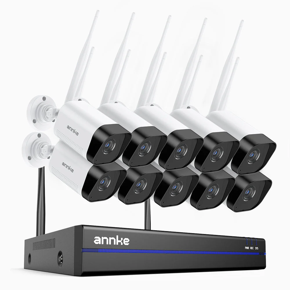 WS800 - Kit videosorveglianza wireless 16 canali con 10 telecamere 8 MPX, WiFi dual-band 2,4/5,8 GHz Pro, rilevamento umano AI, audio bidirezionale, visione notturna, compatibile con Alexa
